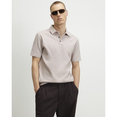 Pink Slim Fit Triangle Jacquard Polo Shirt