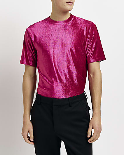 Pink Slim fit Velour T-shirt