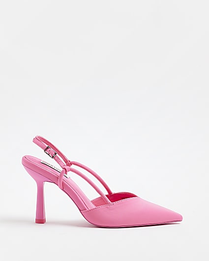 Pink sling back heeled court shoes