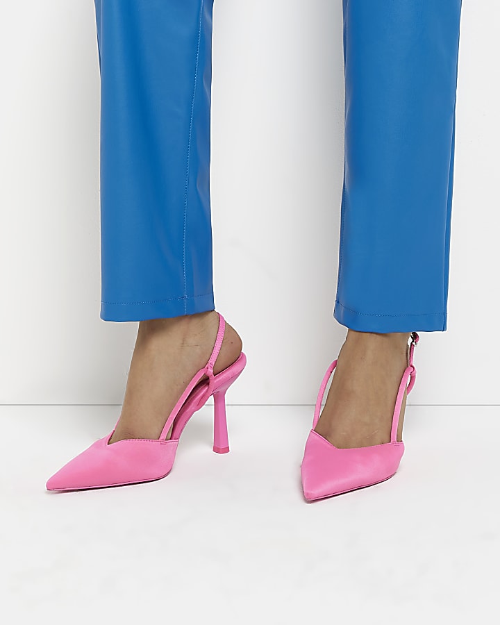 Pink sling back heeled court shoes
