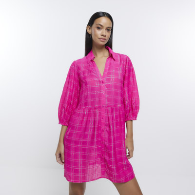 Pink smock shirt mini dress