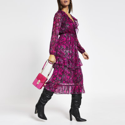 pink snake print midi dress