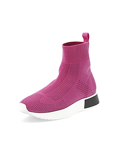 360 degree animation of product Pink sock runner trainers frame-0