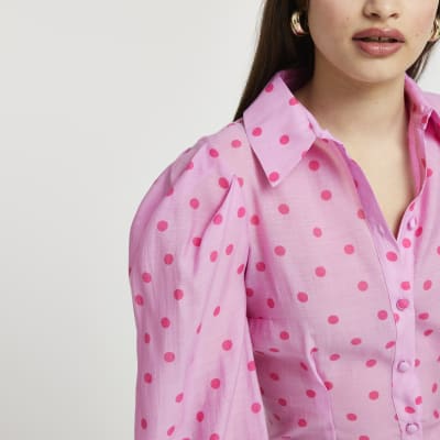 Pink spot print long sleeve shirt