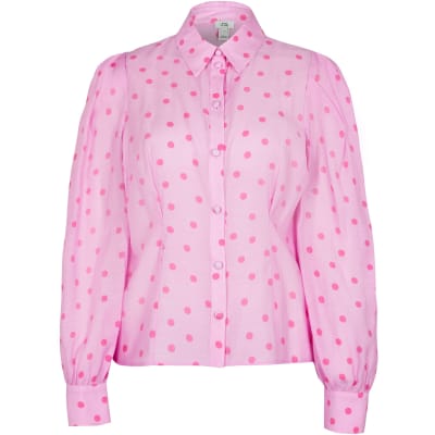 Pink spot print long sleeve shirt