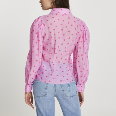 Pink spot print long sleeve shirt