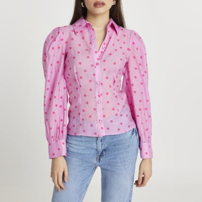 Pink spot print long sleeve shirt