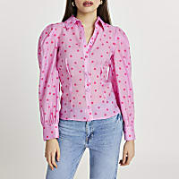 Pink spot print long sleeve shirt