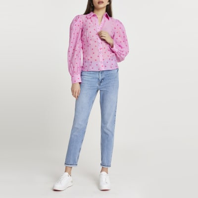 Pink spot print long sleeve shirt
