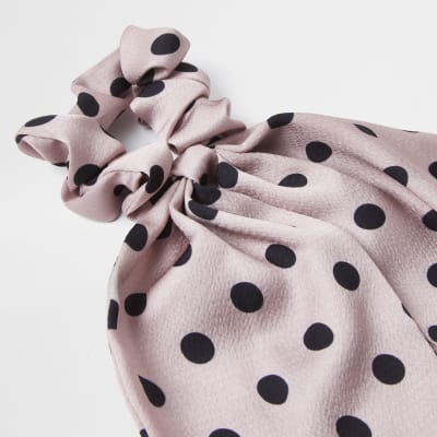 Pink spot print scarf scrunchie