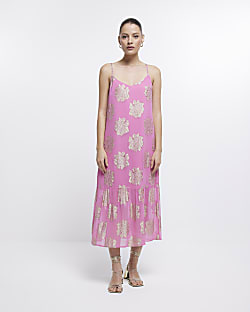 Pink Spot Print Smock Maxi Dress