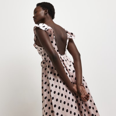 Pink spot satin midi dress