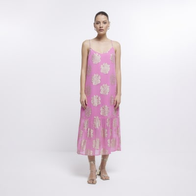 Pink Spot slip Maxi Dress