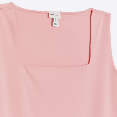 Pink square neck bodysuit | River Island