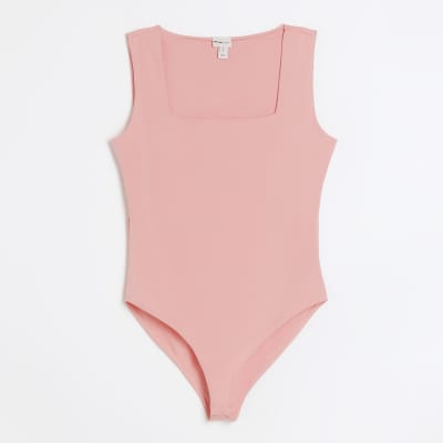 Pink square neck bodysuit | River Island