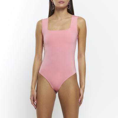 Pink square neck bodysuit