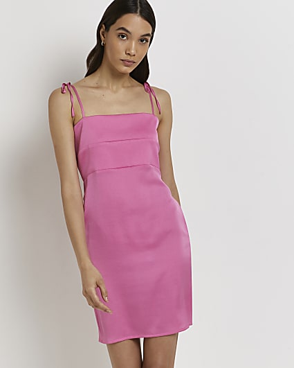 Pink square neck mini dress