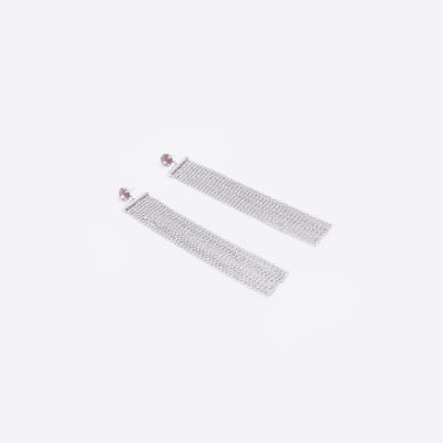 Pink stone cup chain earrings