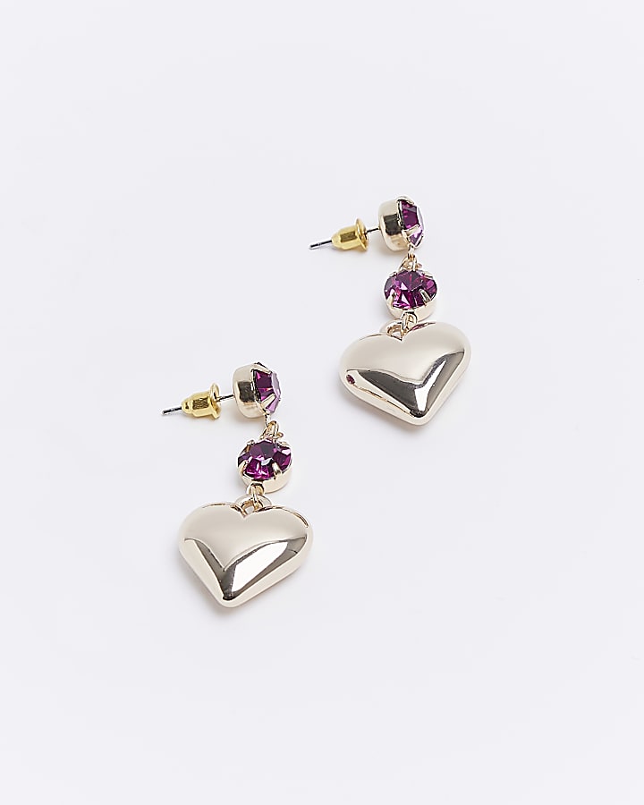 Pink stone heart drop earrings