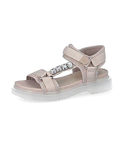 360 degree animation of product Pink strappy gum sole sandals frame-0