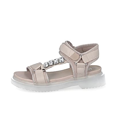 360 degree animation of product Pink strappy gum sole sandals frame-1
