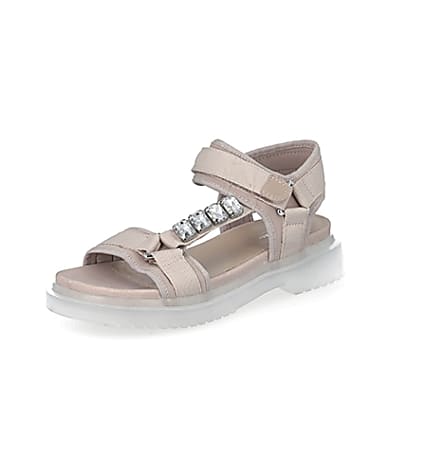 360 degree animation of product Pink strappy gum sole sandals frame-23