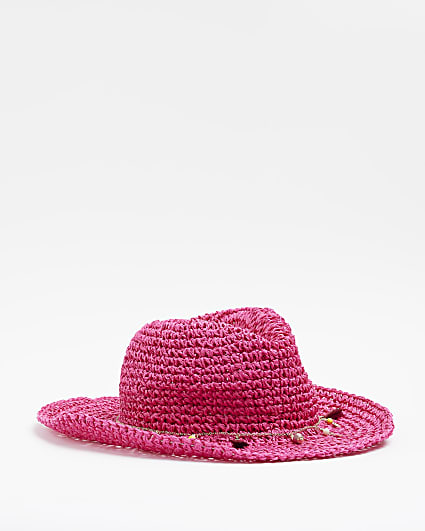 Pink straw beaded cowboy hat