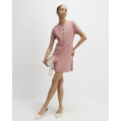 Pink Stretch Scallop Trim Mini Dress