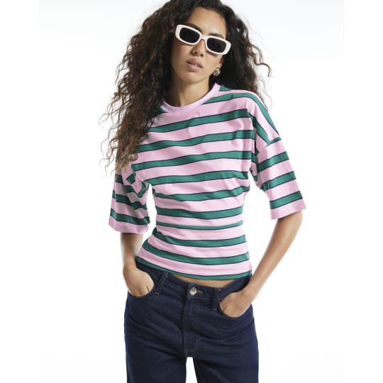 River Island Pink Stripe Banded Kimono T-Shirt