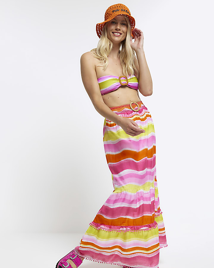 Pink stripe beach maxi skirt