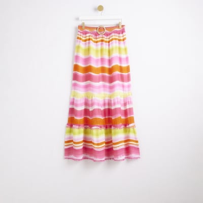Pink stripe beach maxi skirt River Island