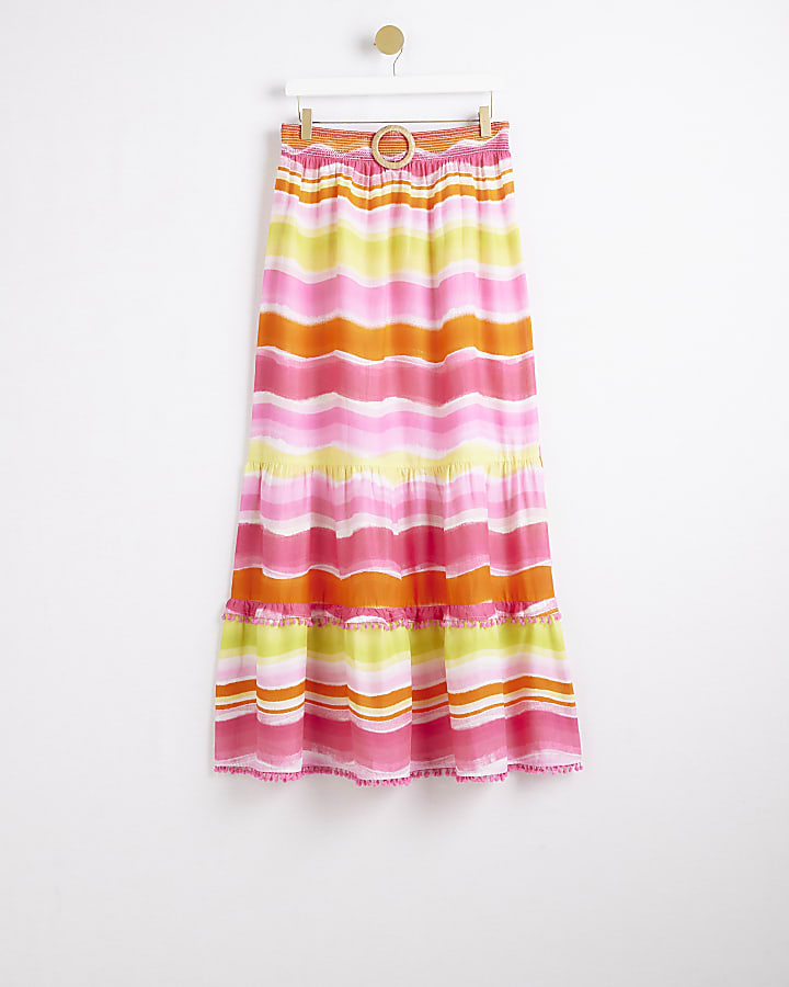 Pink stripe beach maxi skirt