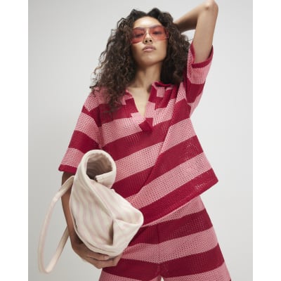 Stripe Crochet Polo Top