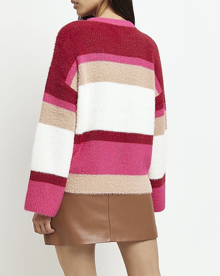 Pink stripe fluffy jumper