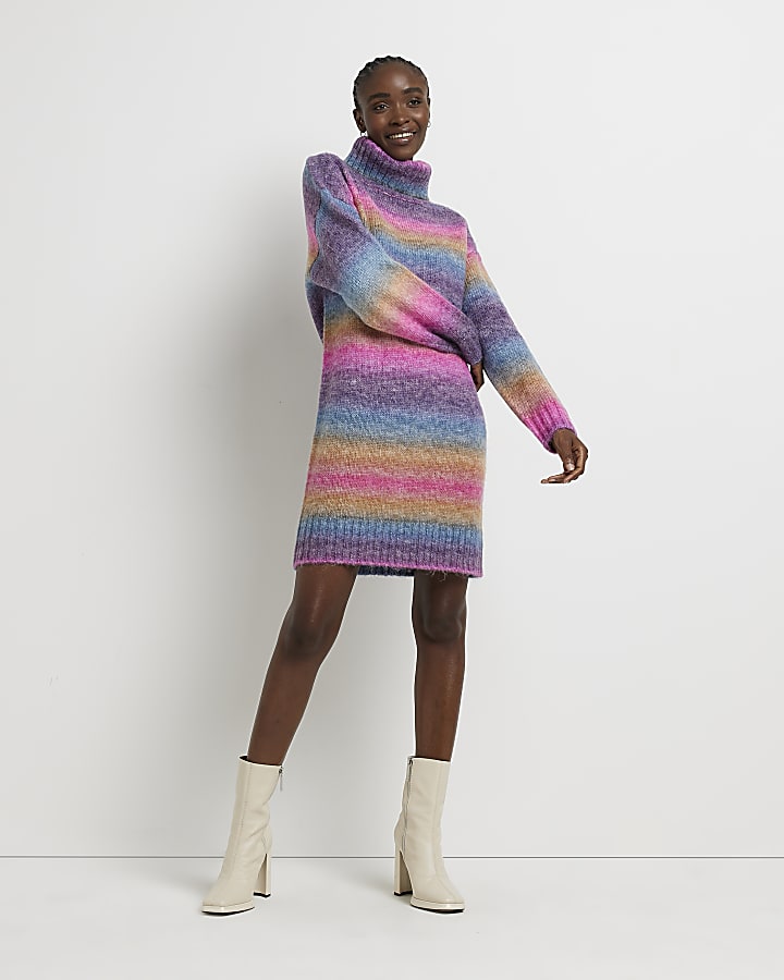 Pink stripe knit mini jumper dress