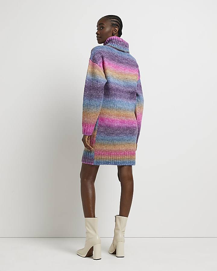 Pink stripe knit mini jumper dress