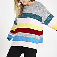 Pink stripe knit side split jumper