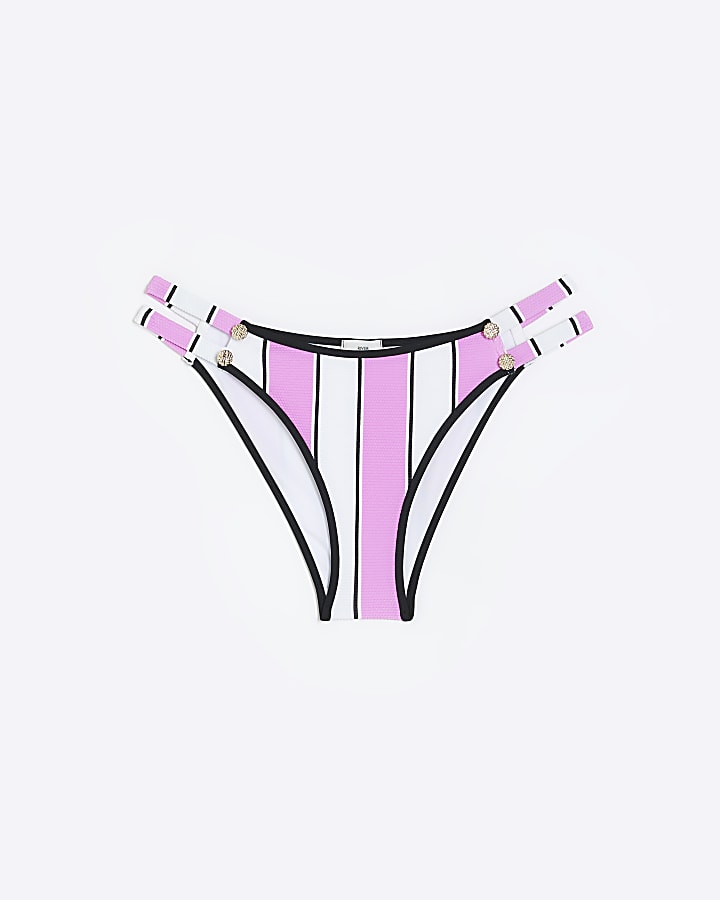 Pink stripe low rise bikini bottoms
