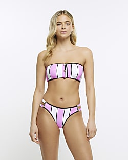 Pink stripe low rise bikini bottoms