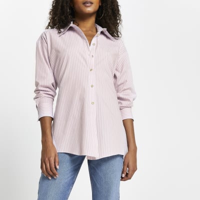 Pink stripe open back tie shirt