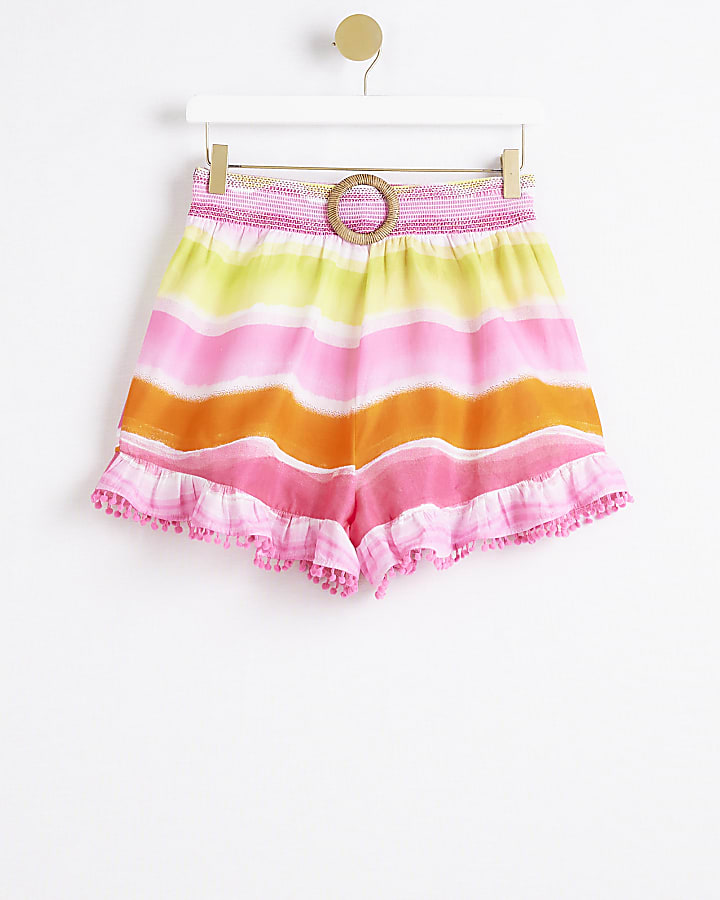 Pink stripe raffia shorts