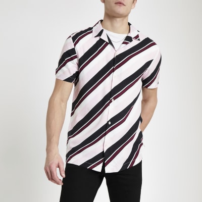 Pink stripe short sleeve shirt