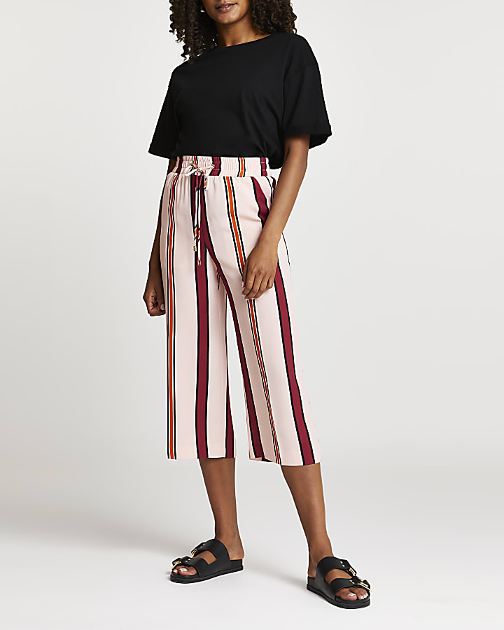 Pink stripe wide leg crop jogger trousers