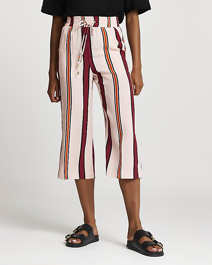 Pink stripe wide leg crop jogger trousers