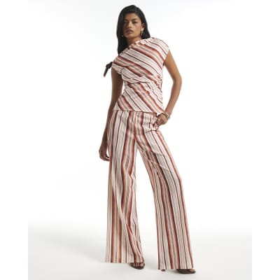 Pink Stripe Wide Leg Trousers