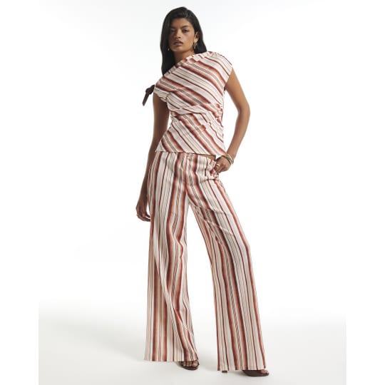 River Island Pink Stripe Wide Leg Trousers