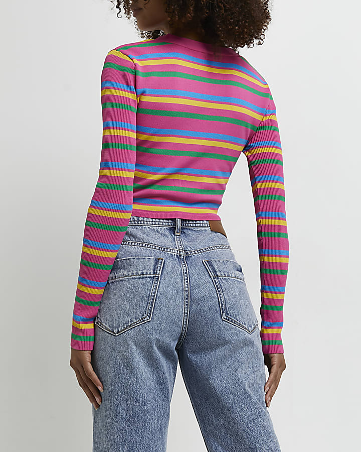 Pink striped knitted top