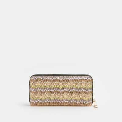 Pink striped raffia purse