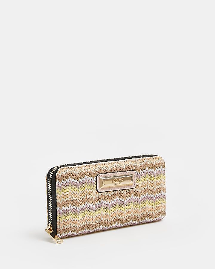 Pink striped raffia purse