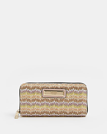Pink striped raffia purse